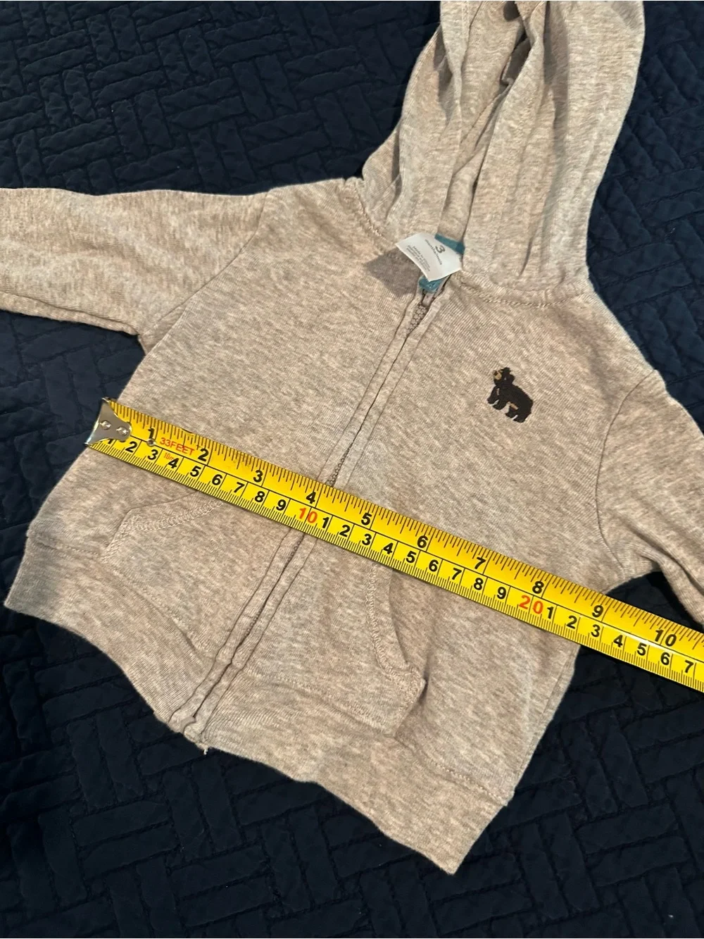 Carter's Tan Heather Hooded Zip Cotton Sweatshirt with Bear Details Size 3Months